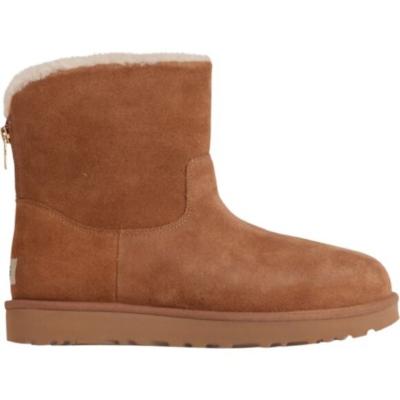 UGG WOMEN'S MINI ZIP SUEDE SHEARLING LINED ANKLE BOOTS CHESTNUT NEW - Picture 6 of 10